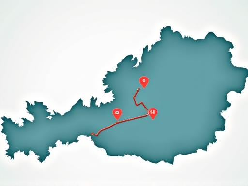 Visualisierung einer Österreich-Karte mit eingezeichneter Route
